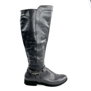 Nicole Bedford Women Size 9 Gray Faux Leather Knee High Boot Zip Harness